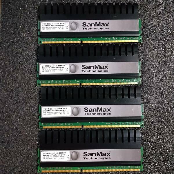 【中古】DDR3メモリ 16GB(4GB4枚組) SanMax SMD-4G68H1P-13HZ ツクモ限定ヒートシンク [DDR3-1333 PC3-10600]