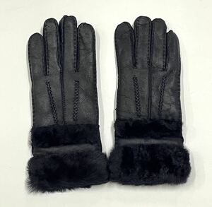  new goods * mouton gloves lady's leather glove protection against cold gloves navy 