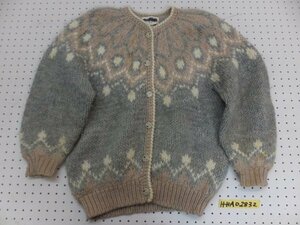 CABIN KOREA MADE HAND KNIT レディース ウール ニットジャケット M グレーベージュピンク