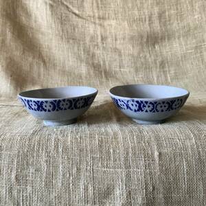  Vietnam vessel Vintage antique sombe. tea cup small bowl France ceramics hand .. blue and white ceramics .2 point set ..