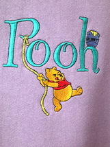 90s ディズニー POOH プーさん 刺繍プリント スウェット(メンズ L)ライトパープル ヴィンテージ_画像4