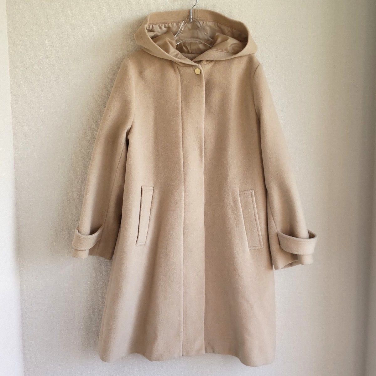 B MING by BEAMS フード付きコート 2way ノーカラーコート 白コート