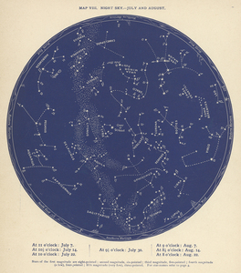 ☆アンティーク天文図版 天体観測 宇宙 星座図 天文古書 「HALF HOURS WITH THE STARS-7月と8月の夜空-」 イギリス1887年☆