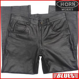 即決★HORN WORKS★W38 レザーパンツ ホーンワークス メンズ 黒 本革 ライダースパンツ 本皮 パンクロック ライディング ツーリング