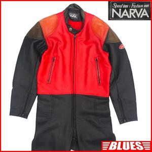 即決★NARVA★メンズL レザーコンビレーシングスーツ ナルヴァ 黒 赤 本革 ツナギ 本皮 つなぎ ライダースジャケット バイク