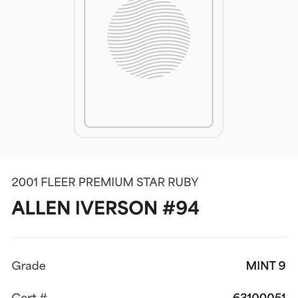 PSA9 完璧 超激レア 01-02 Fleer Premium Allen Iverson AI アイバーソン SSP Star Ruby #94 76ers NBA レジェンド HOF スーパースター の画像3