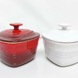 【新品】Le Creuset ル・クルーゼ ラムカン・ダムール フタ付き 2点セット/910031-00/ハート型/レッド/ホワイト/陶器オーブンウェア/LYC17の画像2