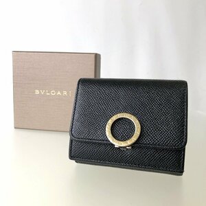 極美品 BVLGARI ブルガリブルガリ 三つ折り財布 288648 ブラック レザー コンパクトウォレット 小銭入れ有 メンズ レディース