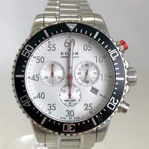 極美品 EDOX エドックス クロノラリー クオーツ腕時計 10227-3M-ABN クロノグラフ シルバー文字盤 デイト メンズ 質セブン