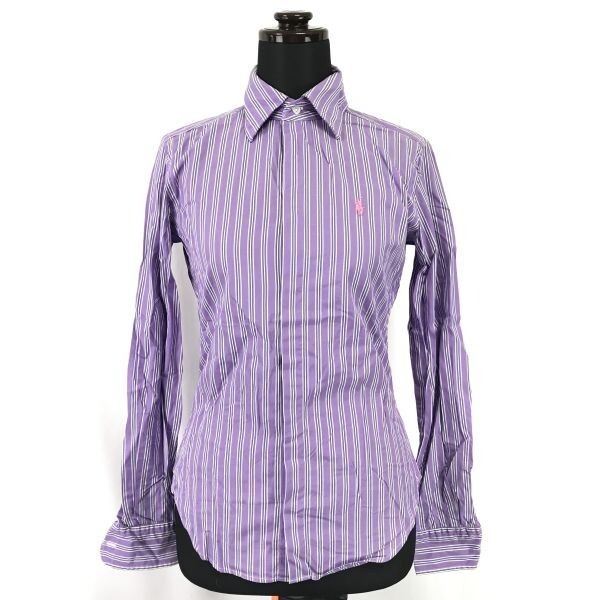 RALPH LAUREN★長袖シャツ/ブラウス【0 women’s size -XS/紫/purple/ストライプ】正規代理店タグ/Tops/Shirts◆BH126