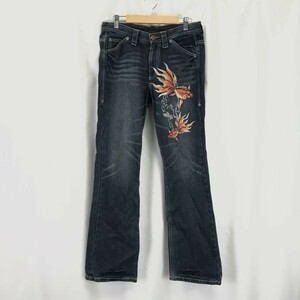 NAMITATSU/ waves * peace pattern / goldfish embroidery / Denim pants [Mens size -L/ length of the legs 82cm]JAPAN/denim/Pants/Trousers*BH161