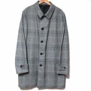 美品 dunhill ダンヒル 現行タグ ウール カシミヤブレンド グレンチェック シングル コート 54 180/90A ブラック×ホワイト C1208