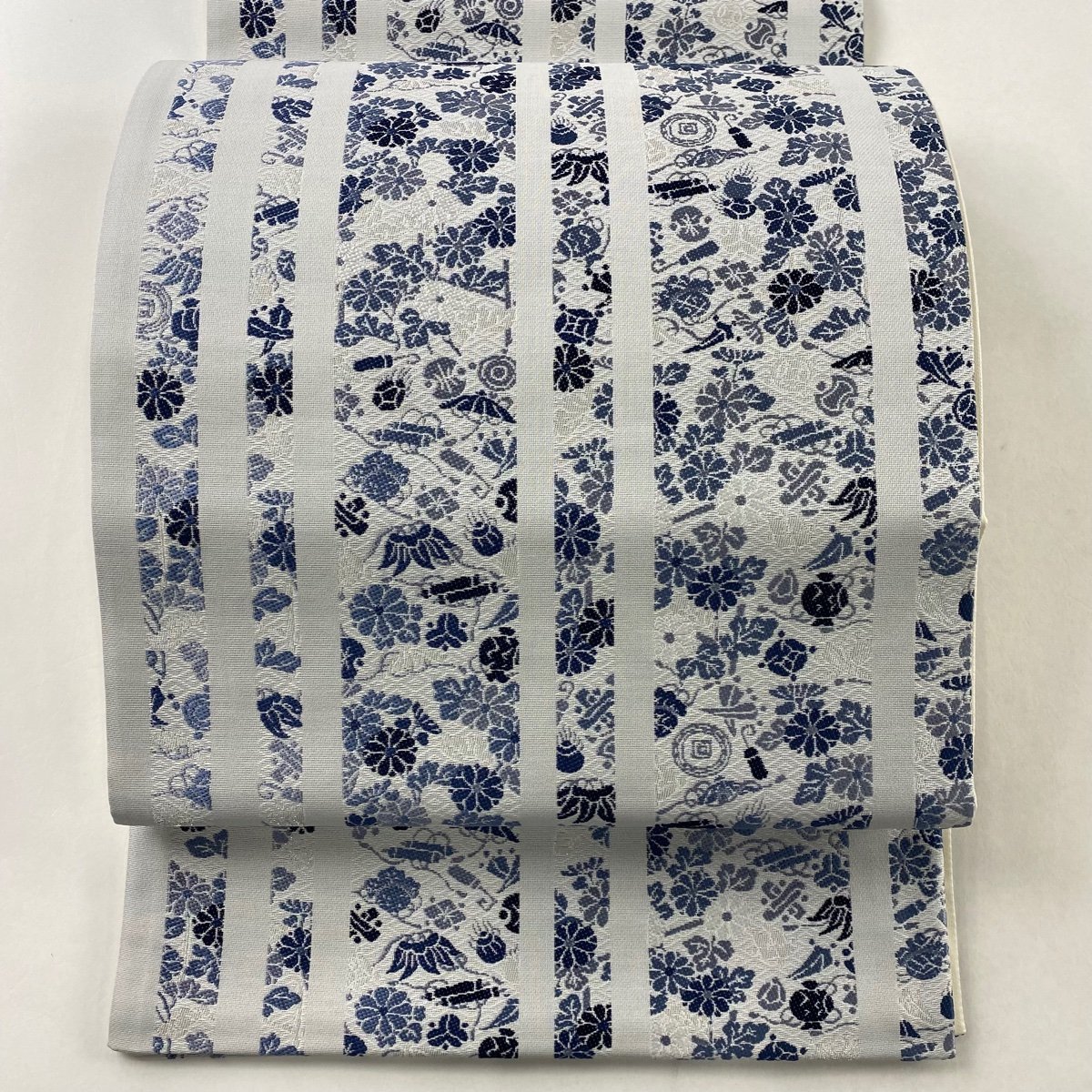 302my4〇天然阿波藍染 花織 リバーシブル 菱文 袋帯〇美品 直販
