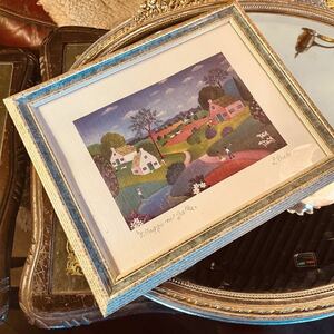 湯布院アンティーク ヴィンテージ イタリア製 風景絵画 サイン入り 木製額 癒しの雰囲気 35×28