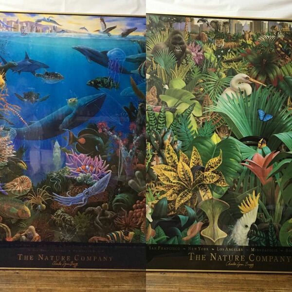 ポスター：『The Nature Company』の2作品（「海」と「動物」チャールズ・リン・ブラッグ 作。額装） 