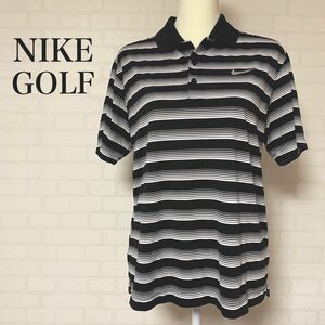 NIKE GOLF ナイキゴルフ ゴルフウェア ボーダー柄 Mサイズ 半袖シャツ ブラック