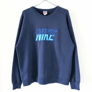 ■激レア■90s USA製 銀タグ NIKE 刺繍 スウェット L ナイキ ネイビー 70s 80s 風車 ゴツナイキ 浮世絵 ビンテージ