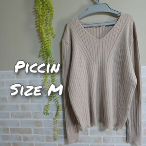 piccin 太畝vネックリブニットカットソー