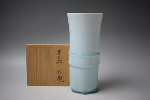 G581 human country Takarazuka book@.. person himself work blue white porcelain vase also box genuine work guarantee 