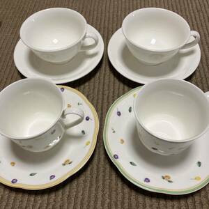 ナルミ　ノリタケ　コーヒーカップアンドソーサーセット　4客　急須付き　Noritake 食器 カップ&ソーサー ティーカップ