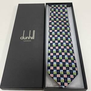 ダンヒル（Dunhill） ネイビー緑ゴルフDロゴネクタイ