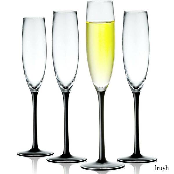 シャンパングラス フルートグラス ブラック 結婚祝い 新築祝い 結婚記念日 プレゼント ギフト パーティー ガラス 鉛フリー 4個セット 130ml
