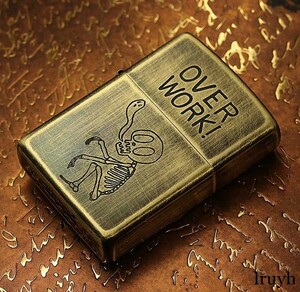 ZIPPO 真鍮 ゴールド ビンテージ　OVER WORK アンティーク エッチング ユーズド仕上げ おしゃれ 音が良い 風防付 MADE IN USA 永久保証付き