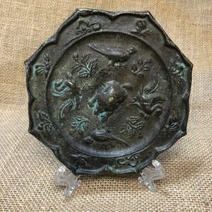  blue copper mirror spring autumn Sengoku . flower ... bird .. mirror era thing . trace departure . goods old mirror .. goods work of art weight approximately 327.5g