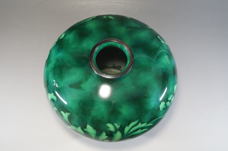 A9 戦前 安藤七宝謹製 純銀覆輪花図七宝花瓶 高16.6cm 時代物 銅胎掏絲