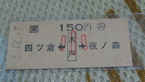 JR東日本【常磐線】四ツ倉←木戸→夜ノ森　小3.12-7　簡　木戸駅発行