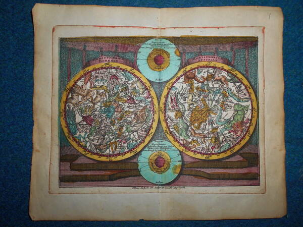 即決　1725年『ロッター両半球星図』星座早見盤、天文暦学書、天体観測アンティーク、Astronomy,Star map, Celestial chart, Planisphere