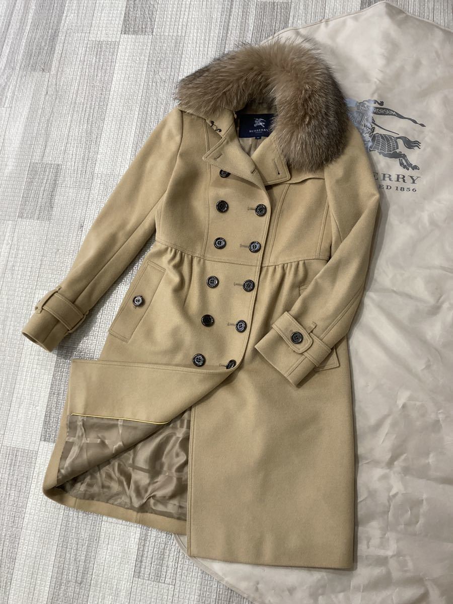 新作販売 美品BURBERRYバーバリー♪お衿ファー付きウールコート150