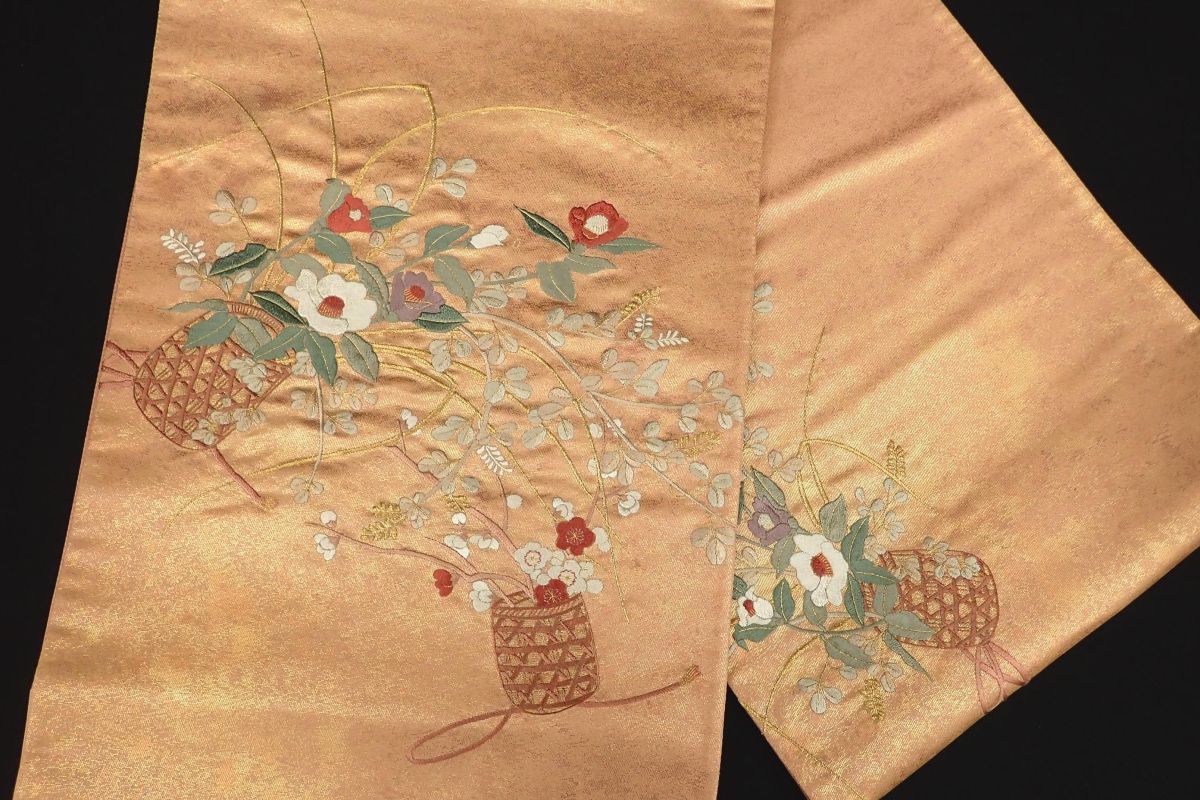 入手困難 未使用】見事な刺繍帯 引き箔 袋帯 着物 日本在庫・即発送