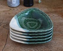 5枚セット　伝統的な織部に染まった 織部　おにぎりフォルムが可愛い　小皿　取り皿　豆皿　緑色_画像7
