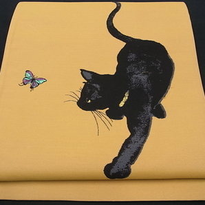 平和屋■極上 西陣 大光織物謹製 六通太鼓柄袋帯 黒猫 逸品s8545の画像1
