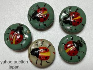  metal button 5 piece Germany Vintage paint small ladybug 