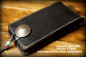  hand made saddle leather iPhone X*XS case black (iPhone12/12mini/11/11Pro.. made . possible )