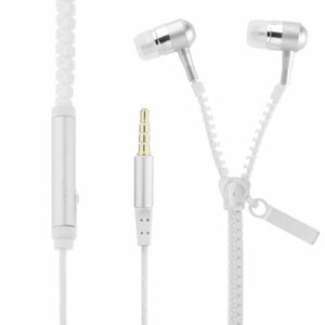 [ white ] zipper earphone mike attaching kana ru type controller * zipper type fastener type earphone mobile smartphone music player . free shipping 