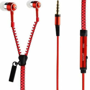 [ red ] zipper earphone mike attaching kana ru type controller * zipper type fastener type earphone ... difficult headset free shipping 