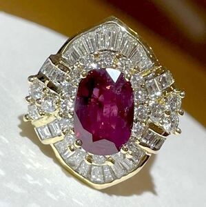 ☆K18 ルビー3.21ct&ダイヤ付きリング 指輪 鑑別書☆