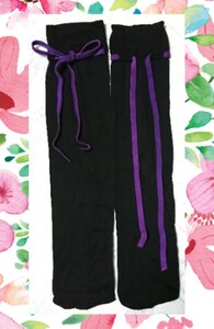 《未使用》【リボン デザイン ソックス】黒 靴下 紫 足 脚 りぼん デザイン 個性