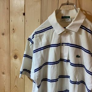 [KWT3114] LACOSTE ポロシャツ メンズ ホワイト×ネイビーボーダー 3 ポス