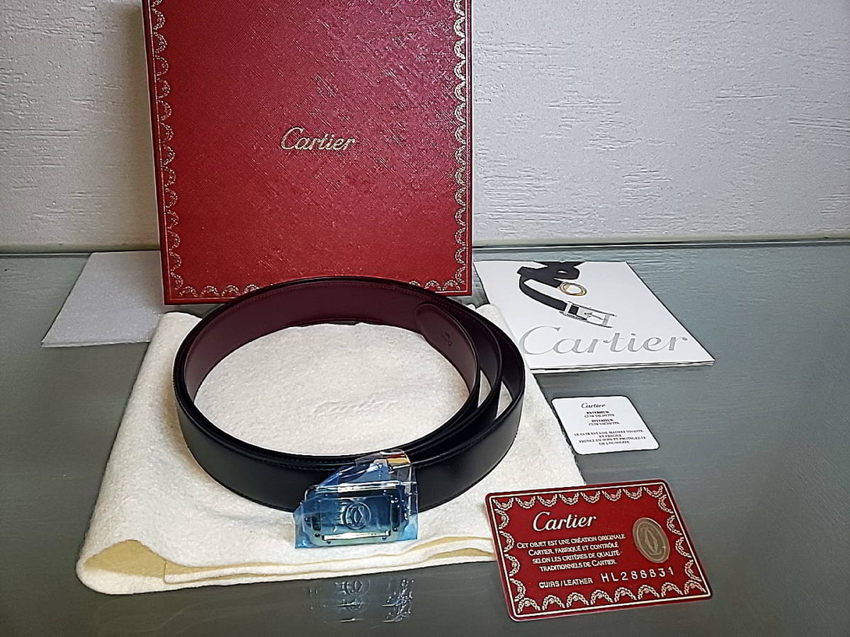 正規 希少 カルティエ サントス×Cロゴ レザーベルト赤 調節可 金具2点