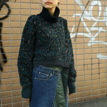 sacai Leopard Pullover 定価￥57.000+Tニット 裾ドローコード レオパード ヒョウ柄 アルパカ混 19-04554 タートルネック サイズ1_画像7