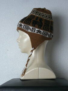ペルー製アルパカ　　耳あて付き帽子（リバーシブル）