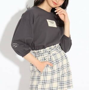 新品　PINK-latte【オーガニックコットン/ニコラ掲載商品】チビBOX 7分袖Tシャツ　チャコールグレー(014) 　14(140cm)　　定価2189円