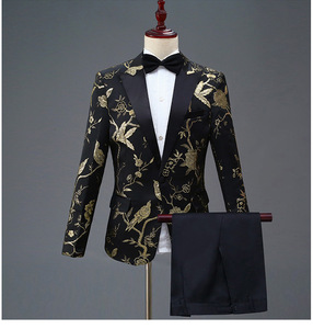 ST02-21c new goods fine quality 2 point set 4 color. development black + gold embroidery men's setup tuxedo stage costume suit set outer garment trousers M L-3XL