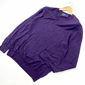 POLO RALPH LAUREN ☆ メリノウール Vネック ニット セーター 薄手 パープル L スリムフィット 上品 アメトラ ポロラルフローレン■S1009