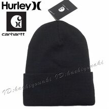 Hurley×Carhartt 新品 ハーレー カーハート ロゴパッチ ニットビーニー キャップ メンズ レディース サイズフリー ブラック ニット帽_画像2