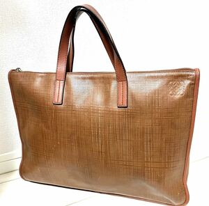 LOEWE Loewe briefcase business bag goya hole gram Logo type pushed . handbag A4 storage leather Brown 